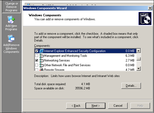 Windows Components Wizard