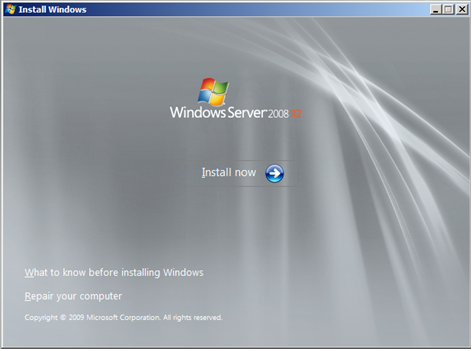 Install Windows Server 2008 wizard page 1