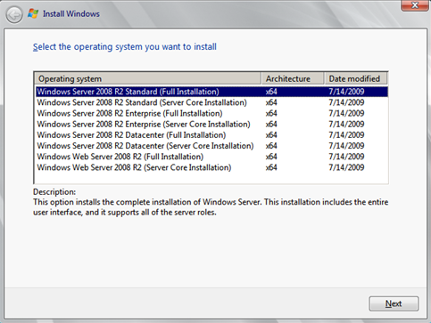 Install Windows Server 2008 wizard page 2