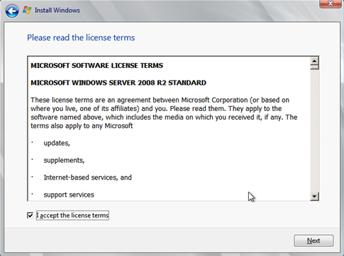 Install Windows Server 2008 wizard page 3