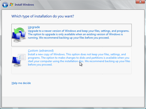 Install Windows Server 2008 wizard page 4