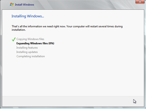 Install Windows Server 2008 wizard page 6